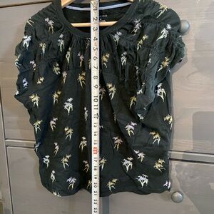 Anthropologie Pilcro Black Top with Subtle Floral Accents